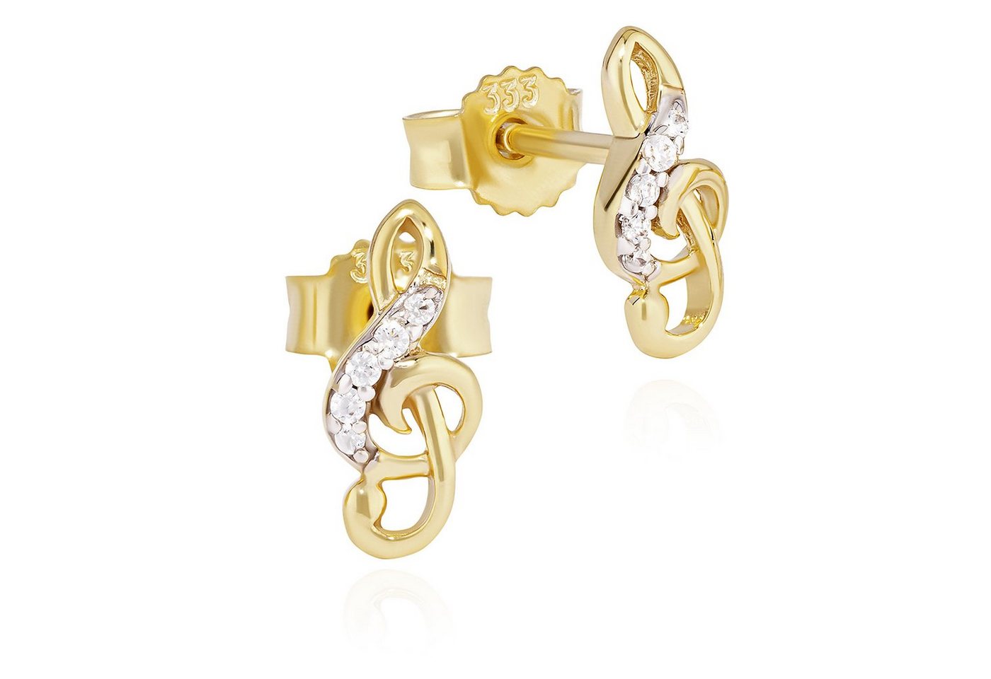 NKlaus Paar Ohrstecker Paar Violinschlüssel Ohrstecker 333 Gelb Gold 9x4mm Damen Ohrringe Zir von NKlaus