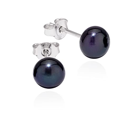NKlaus Paar Ohrstecker Peacock Perle 925 Silber Tahiti Farbe Zuchtperle 7mm Ohrringe 11291 von NKlaus