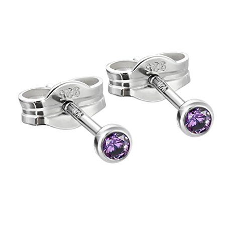NKlaus Paar Ohrstecker Silber 925er 2,50mm amethyst Zirkonia Damen Herren Kinder 6653 von NKlaus