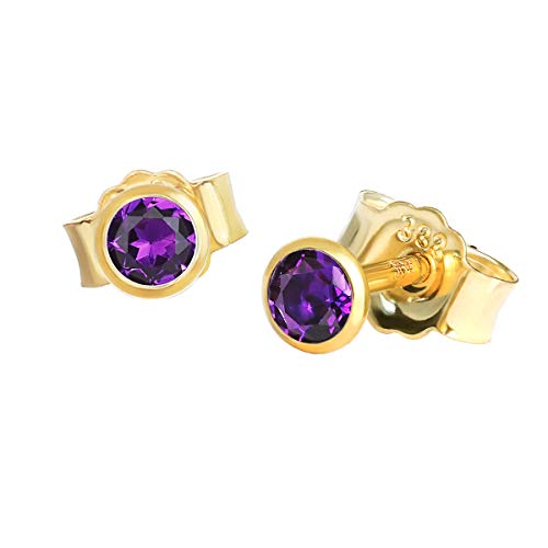 NKlaus Paar Ohrstecker echt Amethyst Gelbgold 333 8 Karat Gold 3mm kleine Ohrringe 7993 von NKlaus