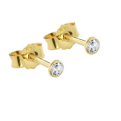 NKlaus Paar Ohrstecker echt Gold 585er 14 Karat 3,0mm Cubic Kristall Zirkonia Damen Herren Kinder 1748 von NKlaus