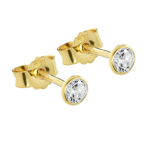 NKlaus Paar Ohrstecker echt Gold 585er 14 Karat 3,5mm Cubic Kristall Zirkonia Damen Herren Kinder 1748 von NKlaus