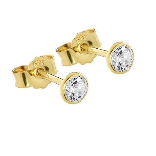 NKlaus Paar Ohrstecker echt Gold 585er 14 Karat 4,0mm Cubic Kristall Zirkonia Damen Herren Kinder 1748 von NKlaus