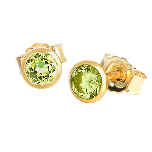 NKlaus Paar Ohrstecker echt Peridot Gelbgold 585 14 Karat Gold 4,0mm kleine Ohrringe 7941 von NKlaus