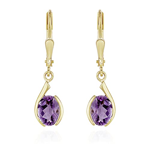 NKlaus Paar Träne Brisur Ohrhänger 333 Gelb Gold 8 Karat 12x6mm echt Amethyst Ohrringe 11924 von NKlaus