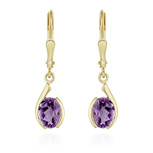 NKlaus Paar Träne Brisur Ohrhänger 333 Gelb Gold 8 Karat 12x6mm echt Amethyst Ohrringe 11924 von NKlaus