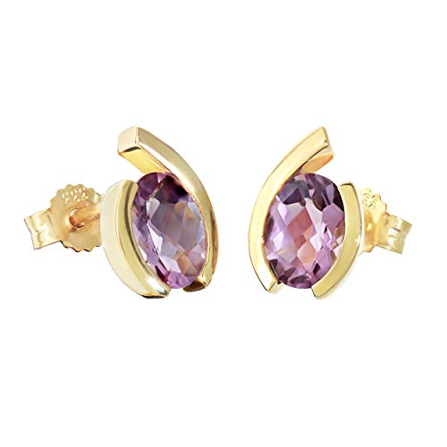 NKlaus Paar Träne Tropfen Ohrstecker 333 8 Karat Gold gelbgold Amethyst Damen Ohrringe 9202 von NKlaus