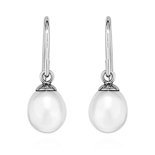 NKlaus Paar Zuchtperlen Ohrhänger 925 Silber rhodiniert 11x7mm Damen Perlen Ohrringe 13461 von NKlaus