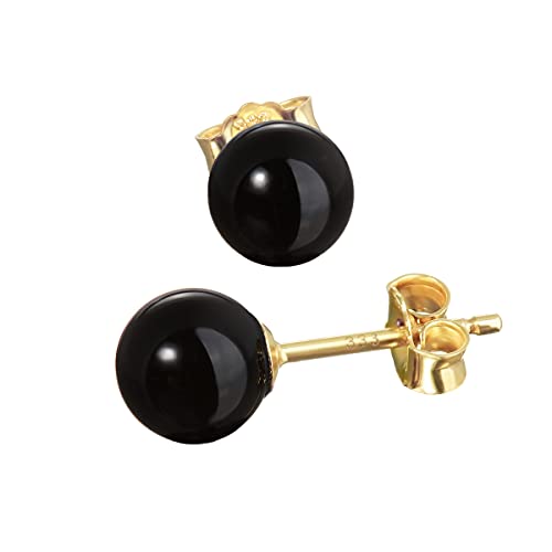 NKlaus Paar echt Onyx schwarz Kugel Ohrstecker 6mm Gelbgold 333 8 Karat Gold Ohrringe 7948 von NKlaus