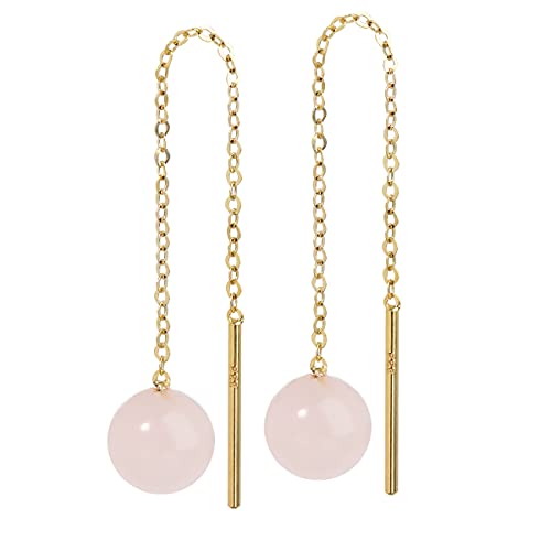 NKlaus Paar echt Rosenquarz Durchzieher 6mm Gelbgold 333 8 Karat Gold Ohrringe Ohrhänger 7959 von NKlaus