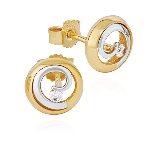 NKlaus Paar rund Bicolor Ohrstecker 333 Gelb Gold 8 Kt 8mm Zirkonia weiß Damen Ohrringe 13259 von NKlaus