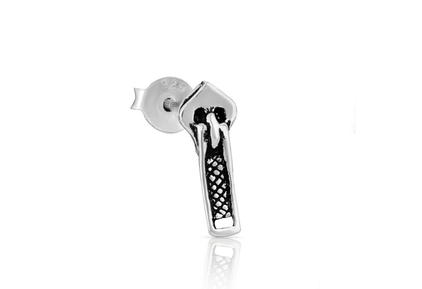 NKlaus Single-Ohrstecker Einzel 13mm Reißverschluss Ohrstecker Gothic 925 S von NKlaus