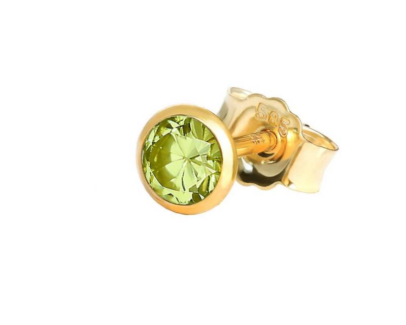 NKlaus Single-Ohrstecker Einzel Ohrstecker Echt Peridot Gelbgold 585 14 Kar (Einzel - 1 Stück) von NKlaus