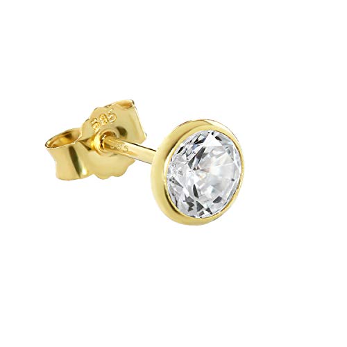NKlaus Einzel Ohrstecker Gold 585 – 5,5mm Ohrring mit Cubic Kristall Zirkonia – echt Gold Schmuck Herren, Damen, & Kinder – Gelbgold – 14 Karat – 1 Stück - 1748 von NKlaus