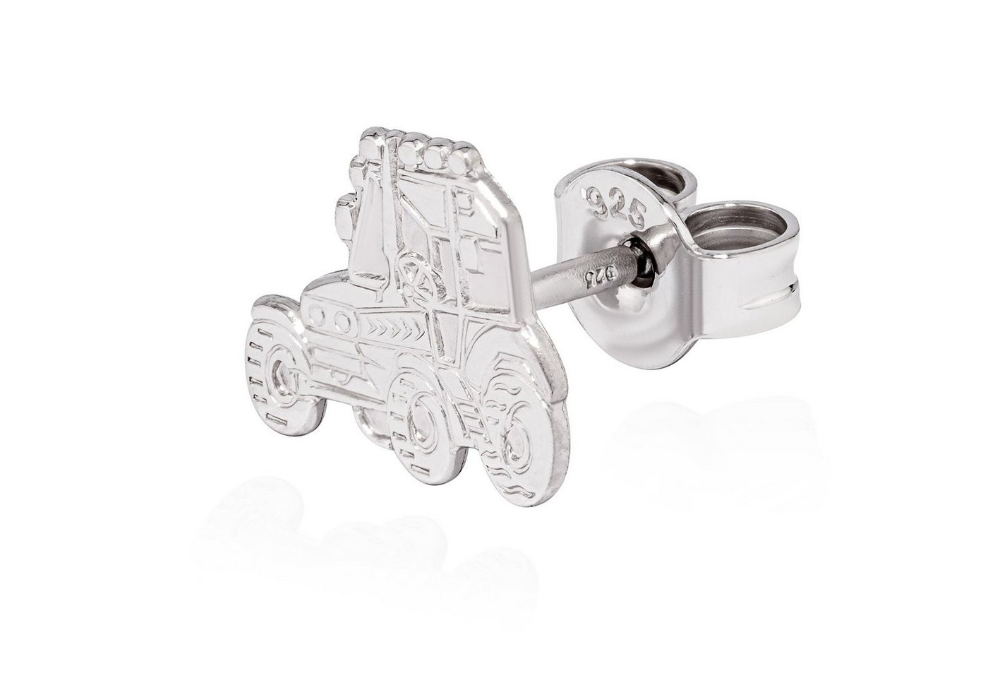 NKlaus Single-Ohrstecker mit Ohrklemme Einzel Ohrstecker Traktor 10x8mm 925 Silber Ohrring teilmatt Ohrschmuc (Einzel - 1 Ohrring) von NKlaus