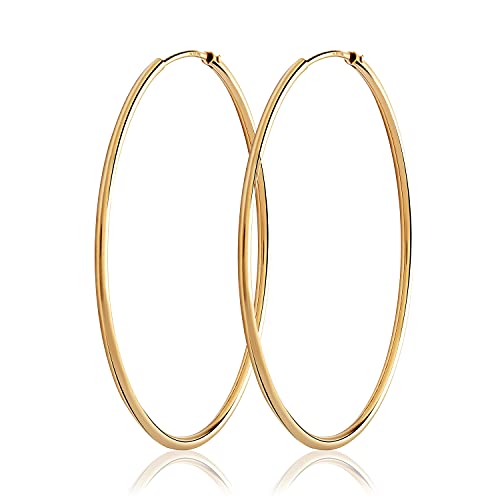 Nklaus Paar 44mm 750 Gelbgold Creolen 18 Karat Gold Ohrringe Stärke 1,5mm Damen Ohrhänger 2888 von NKlaus