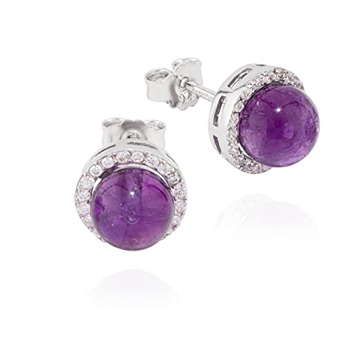 NKlaus Paar 9mm Ohrstecker Kugel echt Amethyst 925 Silber mit Zirkonia Weiß Ohrringe 11207 von NKlaus