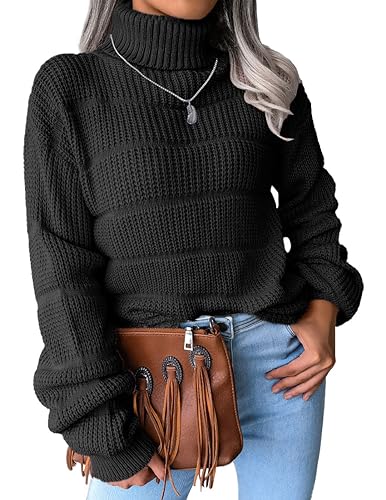 NLAND Damen Langarm Rollkragenpullover Strickpulli Stretch Weich Warm Rolli für Herbst Winter Strickpullover Casual Oversized Loose Solide Elastisch Sweatshirts(Schwarz-1,M) von NLAND