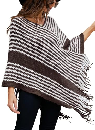 NLAND Damen Poncho Winter Elegant mit Fransen Warmer Strick Ponchos Capes Wickelschal für Herbst Winter Outdoor(Braun) von NLAND
