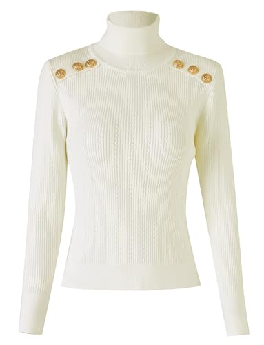NLAND Damen Rollkragenpullover Leichter Elegant Strickpullover Langarm Basic Rollkragen Stretch Rollneck Oberteile(Weiß,M) von NLAND
