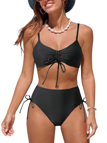 NLAND Damen Sitlich Gebunden Bikini-Sets Abnehmbar Bademode Push-up Bikini Zweiteiliger Badeanzug Simsuit(Schwarz,S) von NLAND