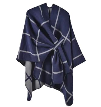 NLAND Damen Warm Poncho Winter Schal Wrap Open Front Cape Elegante Cardigans Weich Winterdecke Große Größe (Marineblau) von NLAND