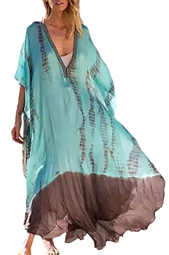 NLAND Frauen Kaftan Strand Kleid Chiffon Strand Poncho Cover Up Lose Strand Bikini Lang(Braun,Einheitsgröße) von NLAND