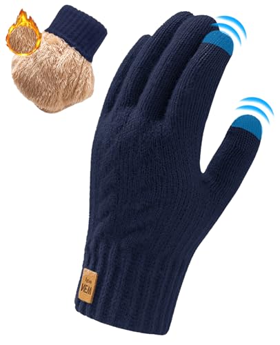 NLAND Handschuhe Herren Winter Handschuhe Damen Touchscreen Winter Warm Handschuhe Frauen Thermo Fleece Stretch Strickhandschuhe für Outdoor Sport,Marineblau von NLAND