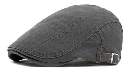 NLAND Herren Baumwolle Schirmmütze Einstellbar Flatcap Baskenmütze Gatsby Flatcap Unisex Barett Cap Driving Cabbie Jagd Flatcap Cap，Grau Einheitsgröße von NLAND