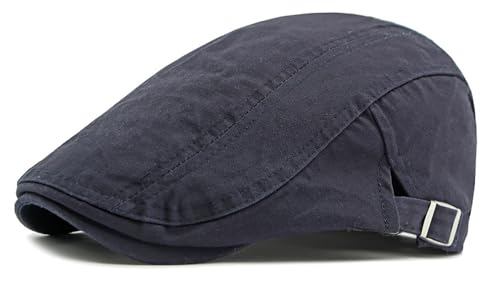 NLAND Herren Baumwolle Schirmmütze Einstellbar Flatcap Baskenmütze Gatsby Flatcap Unisex Barett Cap Driving Cabbie Jagd Flatcap Cap，Marineblau Einheitsgröße von NLAND