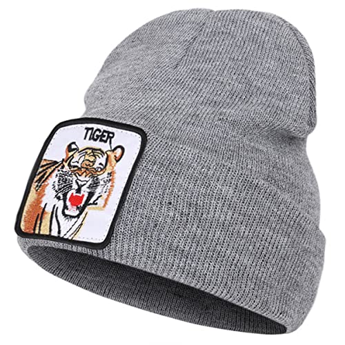 NLAND Herren Beanie Mütze Unisex Winter Strickmütze Tier Stickmuster Beanie Mütze Einfarbig Weiche Elastische Mütze Beanie Mode Trendige Beanie Mütze von NLAND