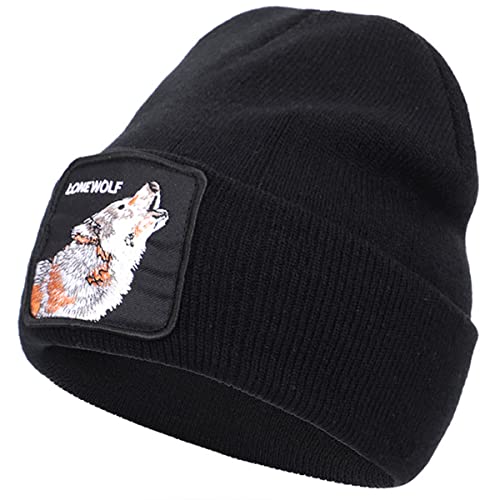 NLAND Herren Beanie Mütze Unisex Winter Strickmütze Tier Stickmuster Beanie Mütze Einfarbig Weiche Elastische Mütze Beanie Mode Trendige Beanie Mütze von NLAND