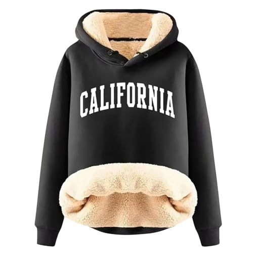 NLAND Hoodie Damen Kapuzenpullover Herbst Winter Oversize Pullover Sweatshirt Sport Langarm Fleece Gefütterte Übergroße Rundhals Hoody Herren mit Kapuze(Schwarz,L) von NLAND