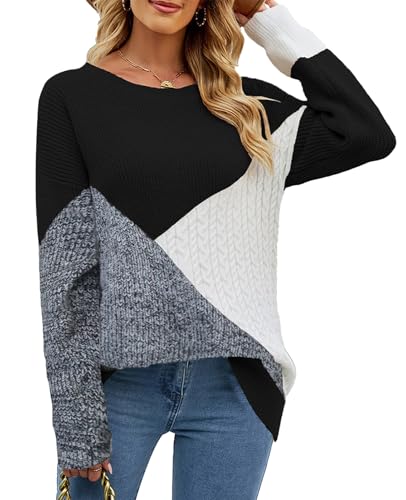 NLAND Pullover Damen Winter Herbst Strickpullover Langarm Warm Casual Oversize Hoodies Warm Oberteile Frauen Patchwork Bunte Pullover Sweater von NLAND