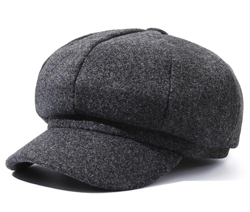 NLAND Schirmmütze Herren Damen Ballonmütze Unisex 8 Panels Newsboy Barett Cap Retro Baskenmütze Kappe Herbst Winter Cabbie Painter Hut(Grau) von NLAND