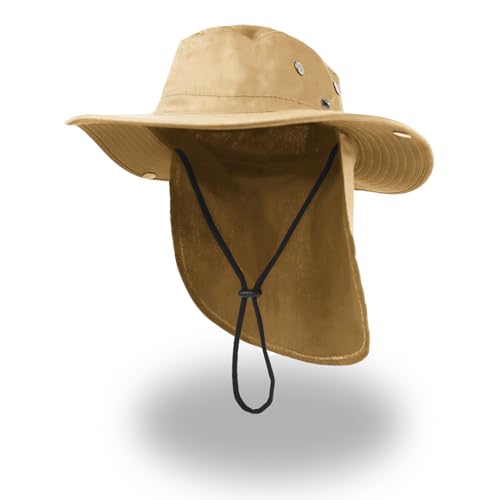 NLAND Sonnenhut Herren Damen Fischerhut Bucket Hut UV-Schutz Breite Krempe Sommerhut Herren taktischer Angelhut mit breiter Krempe Einstellbare Größe mit Mütze Faltbar,Khakifarbe von NLAND