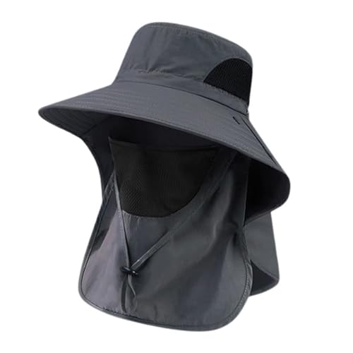 NLAND Sonnenhut mit Abnehmbarer Halsklappe Outdoor Sonnenschutz Maske Hut UV Schutz Sommer Unisex Fischerhut Reisen Faltbare Bucket Hut，Dunkelgrau Einheitsgröße von NLAND