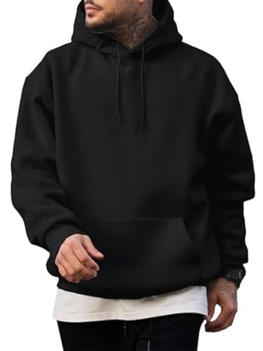 NLAND Sweatshirt Kapuzenjacke Hoodie Langarm mit Fleece-Futter Warme Kapuzenpulli mit Langarm Sport Style Casual Fitness Basic,Schwarz XL von NLAND