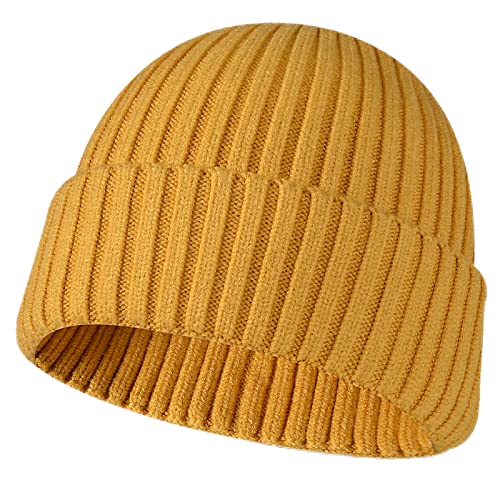NLAND Unisex Retro Trawler Winter Beanie Hat Warme Wintermütze Damen Beanie Mütze Herren Strickmütze Weich und Leicht (Gelb) von NLAND