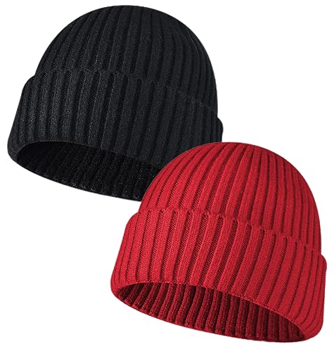 NLAND Unisex Retro Trawler Winter Beanie Hat Warme Wintermütze Damen Beanie Mütze Herren Strickmütze Weich und Leicht (Schwarz+Rot) von NLAND