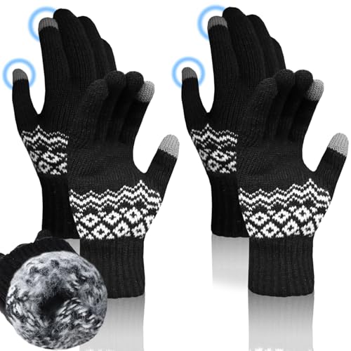 NLAND Winter Touchscreen Handschuhe Strick Outdoor Handschuhe für Herren Damen Warm und Winddicht (Schwarz+Schwarz, Einheitsgröße) von NLAND