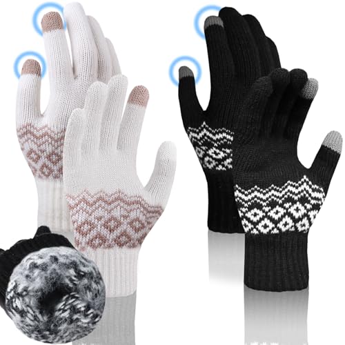 NLAND Winter Touchscreen Handschuhe Strick Outdoor Handschuhe für Herren Damen Warm und Winddicht (Schwarz+Weiß, Einheitsgröße) von NLAND