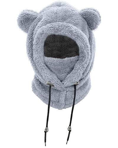 NLAND Wintermütze Kinder Sturmhaube Jungen Mädchen 3-8 Jahre Warmen Schlupfmütze mit Schal Schalmütze Kapuzenschal Skimütze(Grau) von NLAND