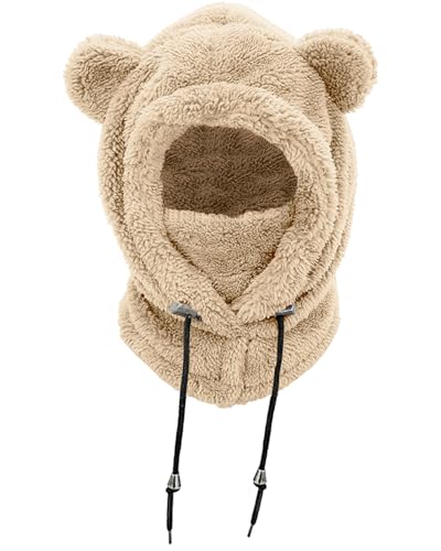 NLAND Wintermütze Kinder Sturmhaube Jungen Mädchen 3-8 Jahre Warmen Schlupfmütze mit Schal Schalmütze Kapuzenschal Skimütze(Khaki) von NLAND