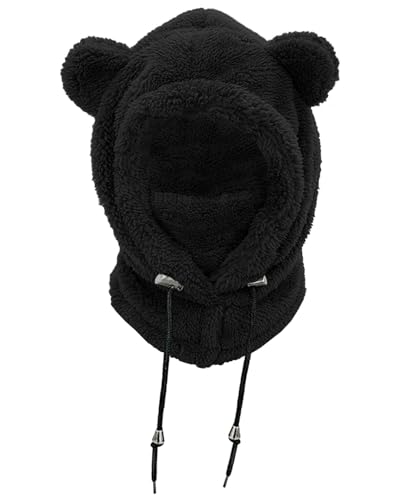 NLAND Wintermütze Kinder Sturmhaube Jungen Mädchen 3-8 Jahre Warmen Schlupfmütze mit Schal Schalmütze Kapuzenschal Skimütze(Schwarz) von NLAND