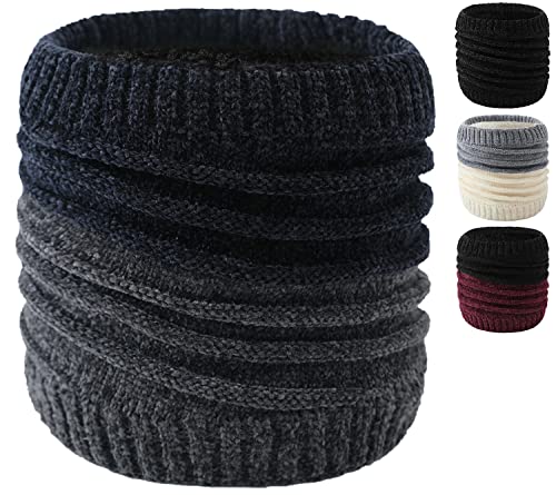 NLAND Winterschal Unisex Rundhalsschal Warmer Winter Weicher Strickschlauchschal Nahtfarbe Wind- Und Kälteschutzschal Fleece Dicker Schlauchschal(Marine + Dunkelgrau,Einheitsgröße) von NLAND