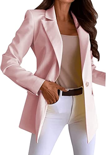 NLAVW Damen Longblazer Elegante vorne offene Business Sakko Sportliche Stretchjacke mit Taschen,Rosa,L von NLAVW