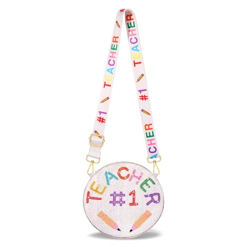 NLCAC Osterhasen-Geldbörse mit Perlen, Umhängetasche, rosa Perlen, verstellbarer Frühlingsgurt, Schultertasche für Damen, Weiss/opulenter Garten von NLCAC