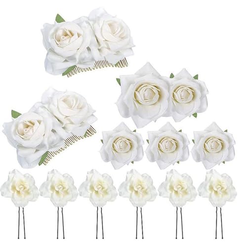 Rosen-Haarspange, Blumen-Haarnadel, Rosenbrosche, Blumenklammern, Rosen-Haarspange für Dickes Haar, Blumennadeln, Hochzeit, Haarschmuck für Frauen, für Damen-Haarschmuck, (White) von NLDGR