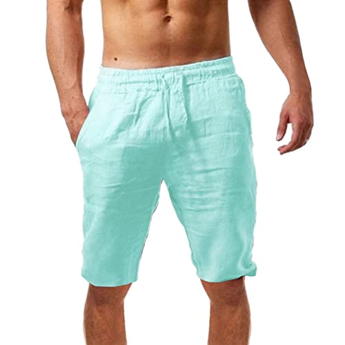 Herren Sommer-Shorts aus lässiger und modischer Baumwolle und Leinen, Leicht Herrenshorts Loose Fit Freizeithose für Urlaub Alltag, solide Baumwolle und Leinen Hosen für Männer (#E-Mint Green, L) von NLGToy